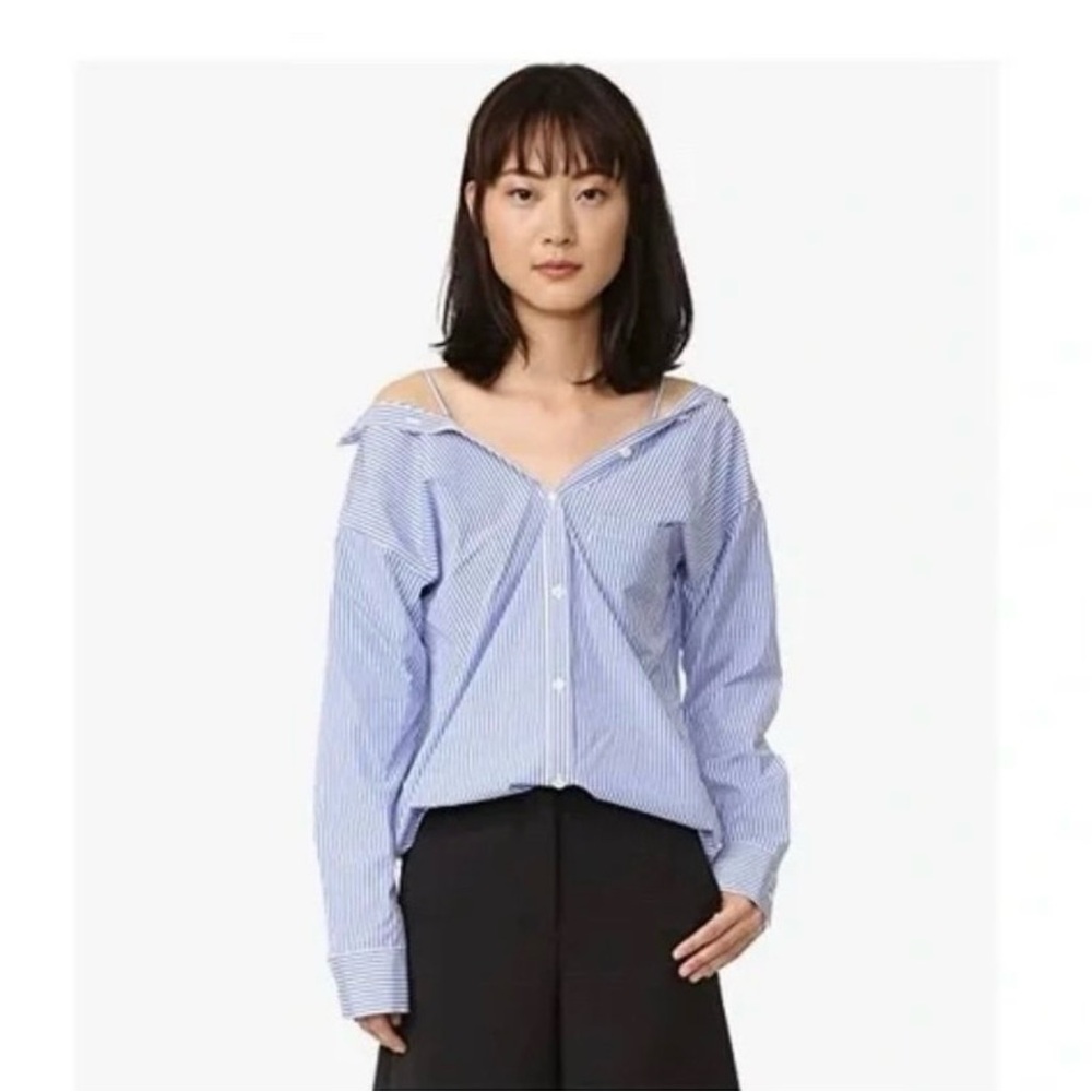 Theory Tamalee Off-the-shoulder Striped Button Down